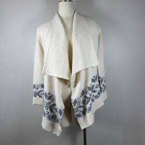 Lauren Ralph Lauren Cream
Gray Fair Isle Open Cardigan  wool blend fit Small -XS